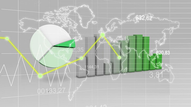 Weltkarte mit Statistik Green Finance 3D Hintergrund