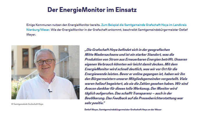 EnergieMonitor - Zitat des Bürgermeisters der Samtgemeinde Grafschaft Hoya
